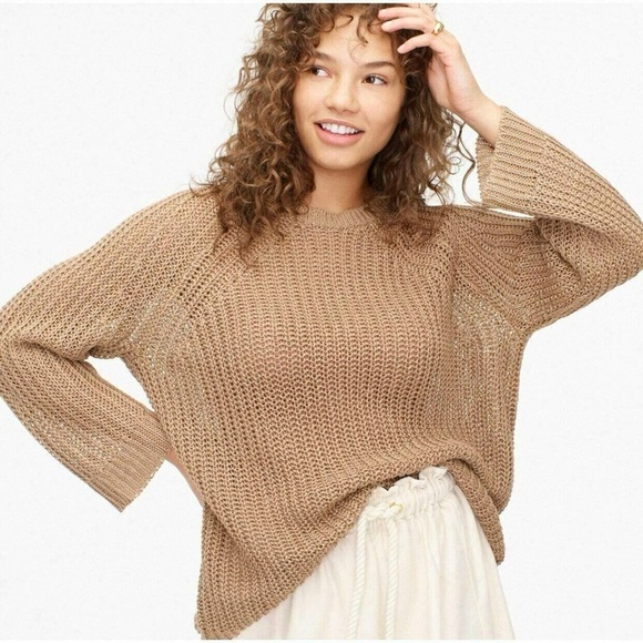 J. Crew Relaxed-Fit Tan Linen Beach Sweater - Picture 4 of 10